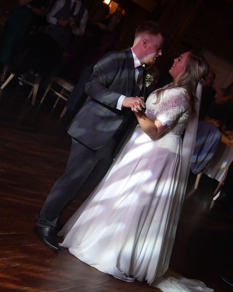 A bride and groom dancing at Darver Castle