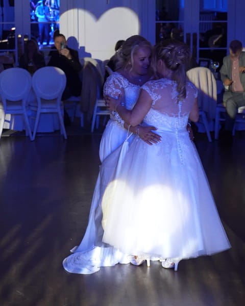 Two brides sharing their first dance at Leighinmohr House