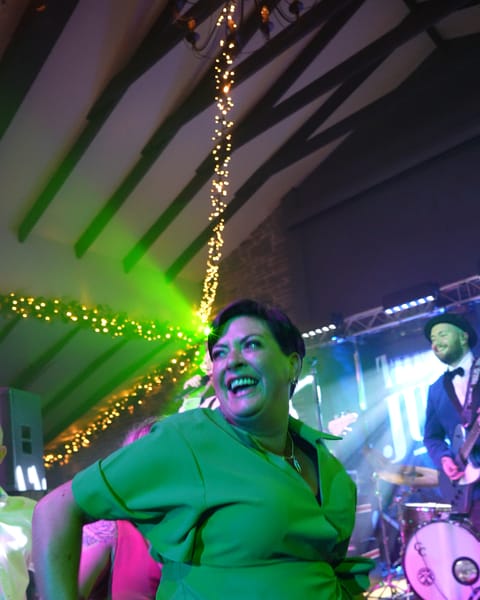 A guest dancing at Segrave Barns