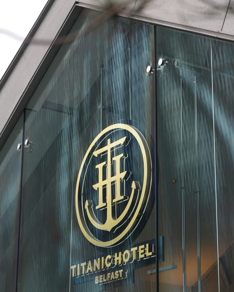 The Titanic Hotel Belfast sign on the old drawing offices